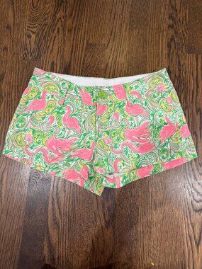 Lilly Pulitzer Walsh Shorts Pink Flamingo Print Size 0 Cotton